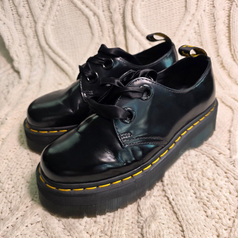 Dr. Martens Holly Platform Shoes Oxford Black Buttero Leather Womens 7 Worn ONCE